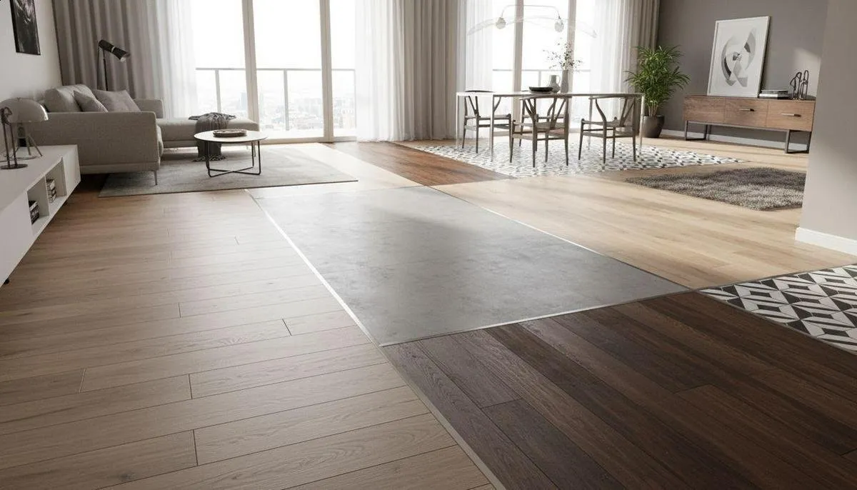 Sala de apartamento com piso amadeirado conceitual