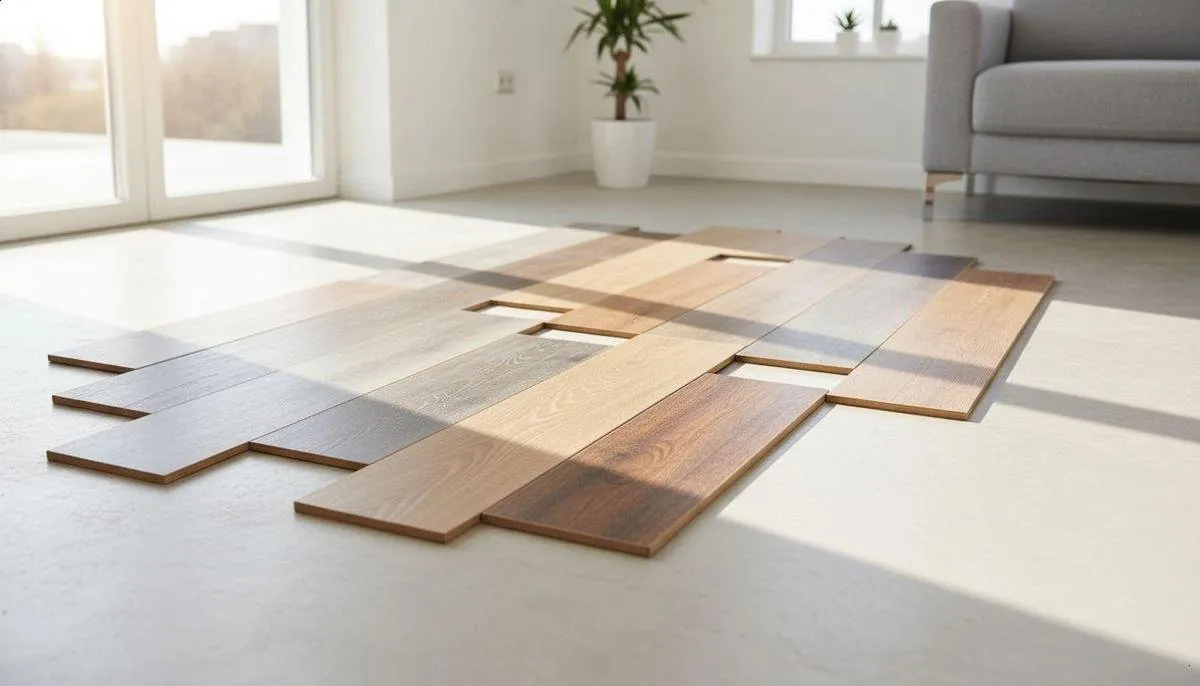 Ambiente interno com piso amadeirado conceitual, para comparar vinílico e laminado